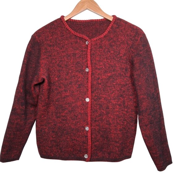 Unbranded/no tags Sweaters - Vintage Cardigan Sweater Women Red Black Chess Knight Silver Button Up Knit